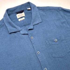 Weatherproof Vintage Mens Linen Blend Air-Tex Waffle Knit Camp Shirt Blue Size L